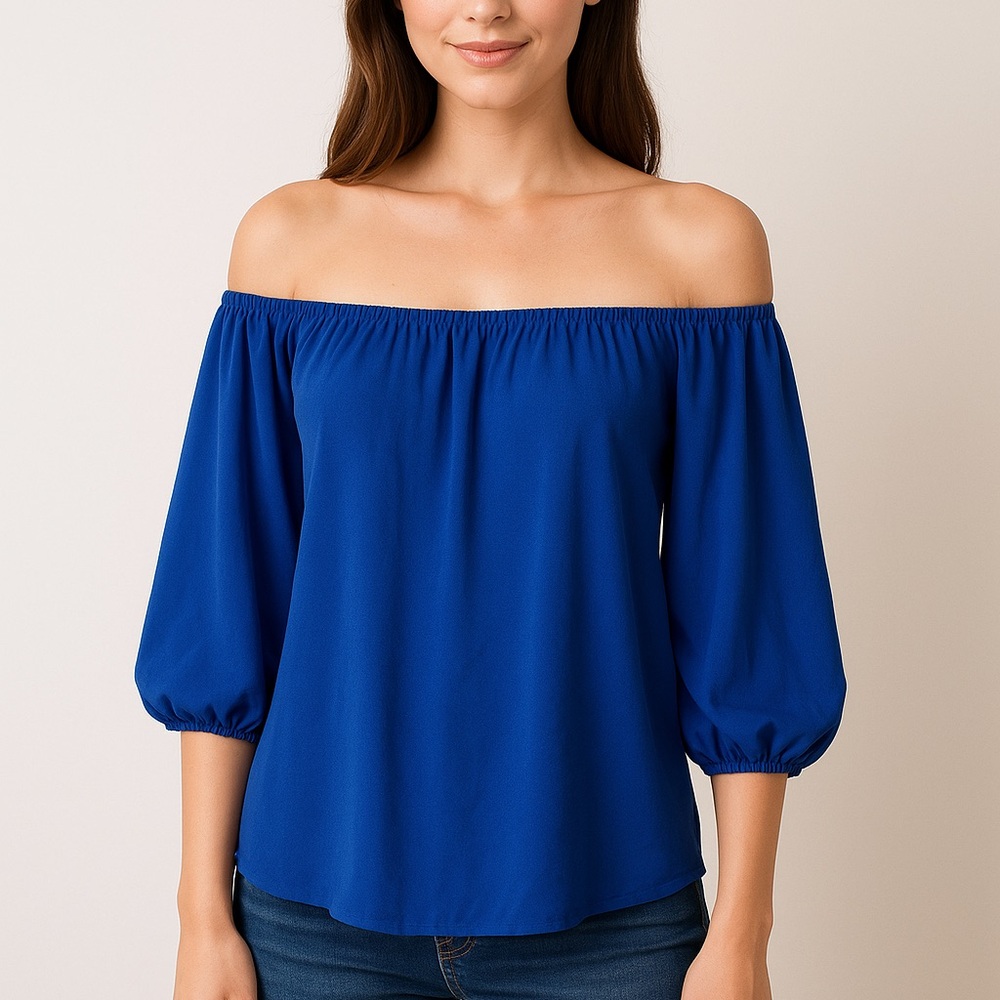 🔴 Lovely Day Blue Off the Shoulder Peasant Blouse | Size Small